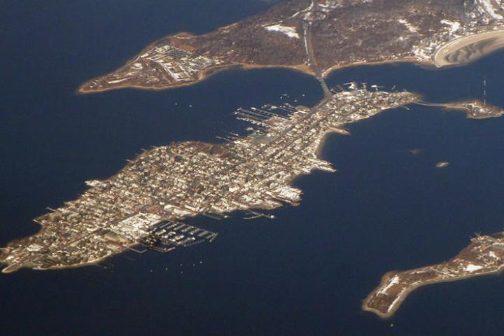 overhead view of nyc and water